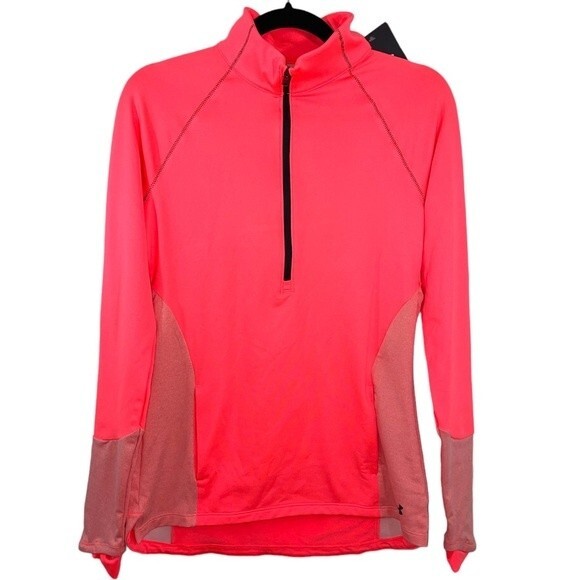 NWT Under Armour Women’s ColdGear 1/2 Zip Training Top Pink Size SMALL Thumbhole - Picture 3 of 13